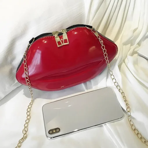 kf Hd4986d53892e43d79f94455db77348c2V Lips Shape PVC Handbags Solid Zipper Shoulder Bag Crossbody Messenger Phone Coin Bag Evening Party Clutches