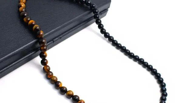 kf Hd56af50f630d4a47bb2b283db0a4c0c78 Fashion Mens Necklace 6mm Natural Map Obsidian Stone Collar Homme Hiphop Rock Punk Choker Colar Stainless