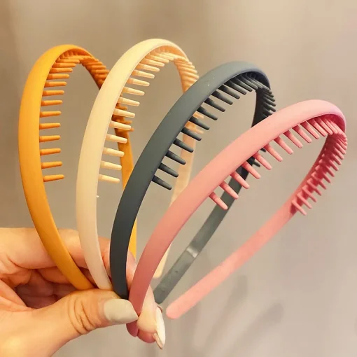 kf Heabd28b8a8354a4bac070247c4b73623P Women Simple Colorful Matte Toothed Hairbands Broken Hair Finishing Headband Outdoor Hair Hoop Headwear Fashion Hair