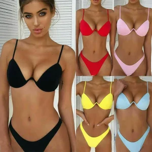 Sexy Women Bandage Push-up Padded Bra Bikini Set Swimwear