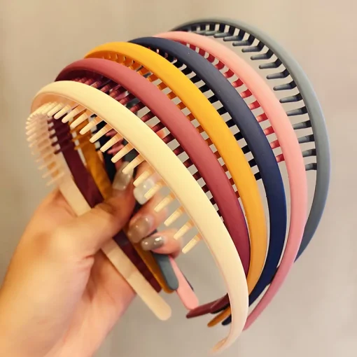 kf Hfb0f8639b86a4c79935b59e14d239f9b0 Women Simple Colorful Matte Toothed Hairbands Broken Hair Finishing Headband Outdoor Hair Hoop Headwear Fashion Hair