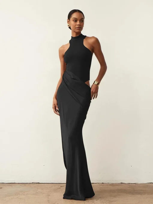 Satin Sexy Hollow-Out Women’s Maxi Dress – High-Waist Sleeveless Party & Clubwear Dress - Image 4