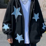 kf S0120ef5039a848f2adb5cf9a359eab78f emo Women s Star Patch Zip Up Hoodie for women Oversized Y2k Sweatshirt Jacket Pullover Streetwear