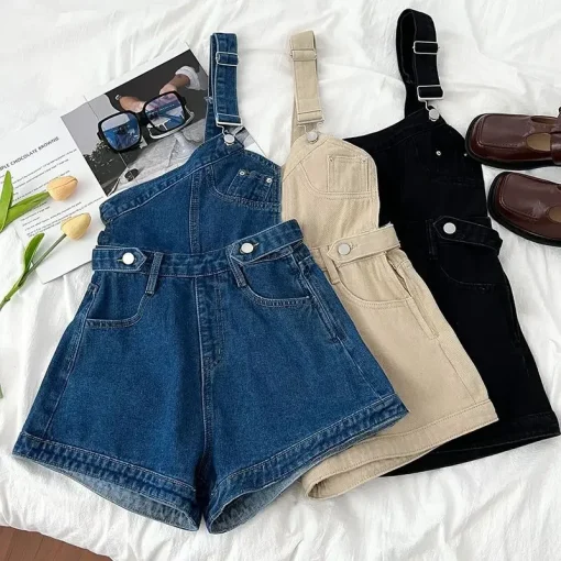 kf S0187d11d3d424d99adeb1ccb4299c17b3 Casual Jumpsuits Sexy Short Rompers Women Summer Vintage One shoulder Denim Jumpsuit Streetwear A71