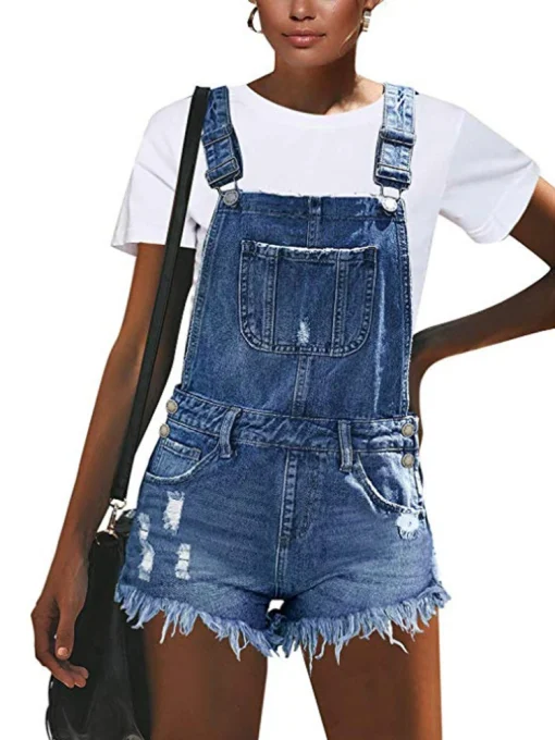 kf S02a1298328514b59b78495e6e479d2aeA Sexy Ripped Hole Denim Overalls Women 2023 Summer Jumpsuit Female One Piece Jeans Playsuit Straps Shorts