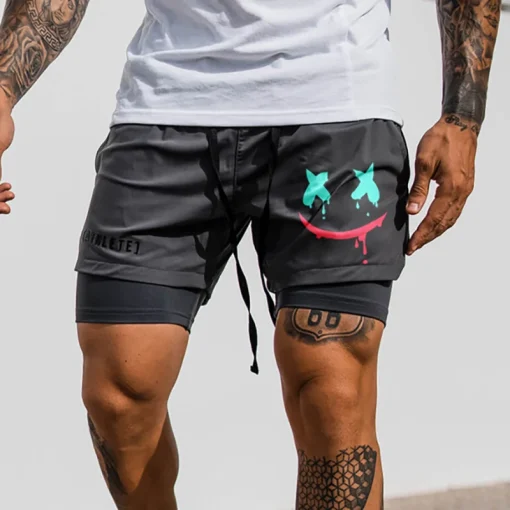 kf S02b3eddf9d5f42eb821a5e35d59a5467i Men s Running Shorts Double Layer Sport Fitness Joggers Shorts 2024 Men Spring Summer New Short