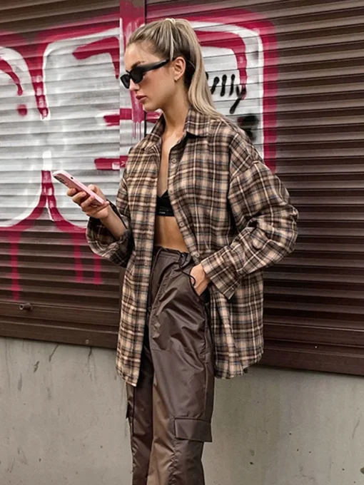 Plaid Checkered Single-Breasted Shirt | Women Casual Loose Long Sleeve Blouse | Vintage High Street Tops | 2025 Spring Autumn - Image 4