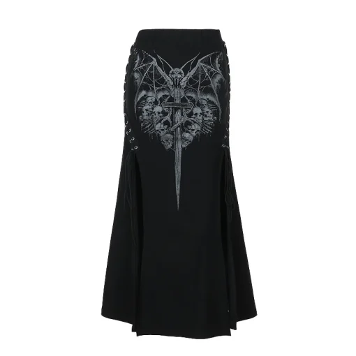 kf S04e573b4e9e94c3ba4c3f0c3a7524735m Vintage Print High Waist Mermaid Maxi Skirt Gothic Long Skirts Gothic Print Sexy High slit Skirt