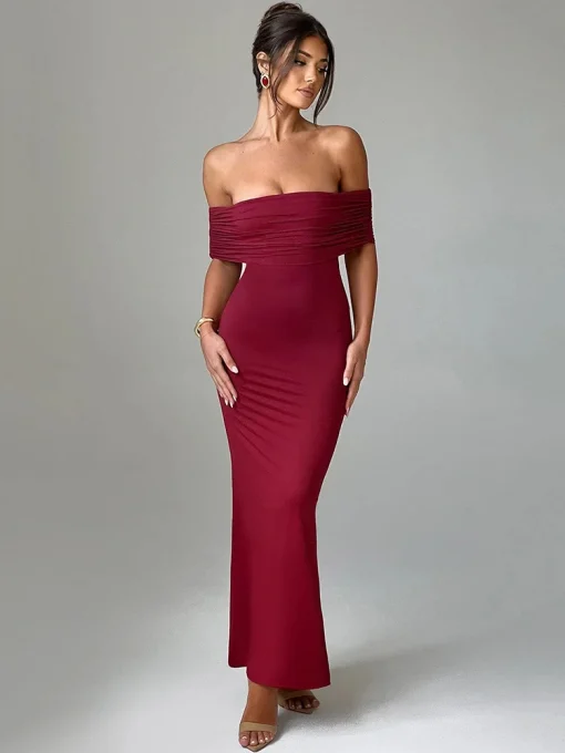 Mozision Strapless Backless Sexy Maxi Dress for Women | Black Solid Off-Shoulder Bodycon Long Dress | Elegant Club Party Dress 2024 - Image 4