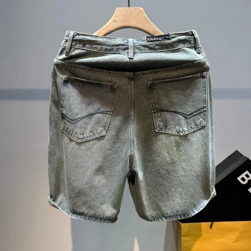 kf S07ebaa62753f404b984cd230f3aed10b7 Male Denim Shorts Text with Pockets Drawstring Men s Short Jeans Pants Vintage New in Streetwear