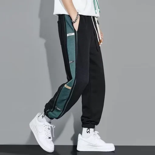 Autumn Patchwork Casual Straight Pants for Men – Korean Streetwear Joggers, Baggy Sweatpants for Gym & Daily Wear - Image 2