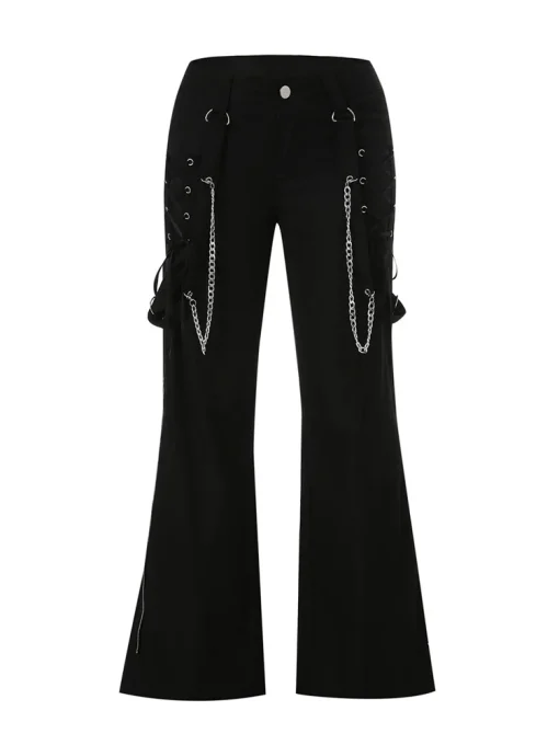 Womens Gothic Punk Cargo Pants High Waist Flare Pants - Image 6