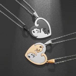 Hot Hug Love Pet Cat Couple Necklace