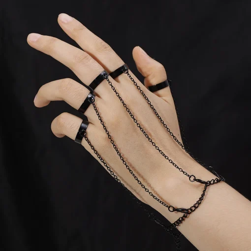 kf S0d56e821b8804b5e997e0c84db13abcde Punk Geometric Silver Color Chain Wrist Bracelet Rings for Men Ring Charm Set Couple Fashion Jewelry