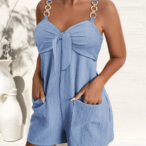 kf S0e7d9cf1c5284b7aa8a897322fbf0af4R Rompers with Suspender Buckle and Knot Chic Fashion Summer Daily Casual High Style Form fitting