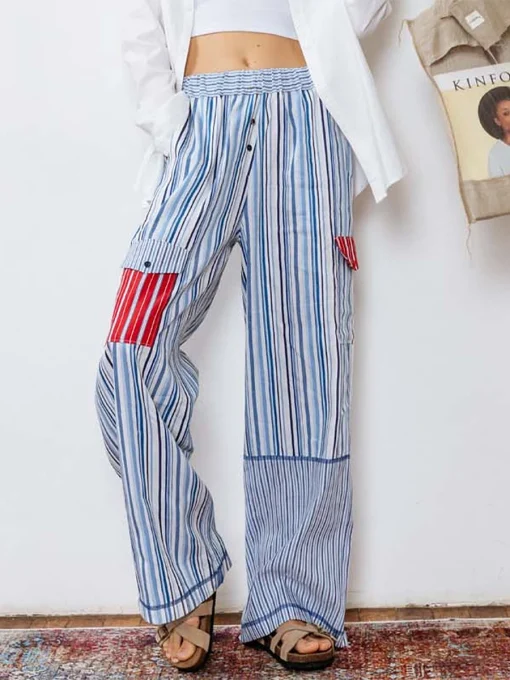 kf S0f3a4baaa1ab47be87d3ba2508a3deddn Women Harajuku Striped Pants Elastic Waist Casual Pants Loose Trousers with Pockets Female Y2K Oversized Wide