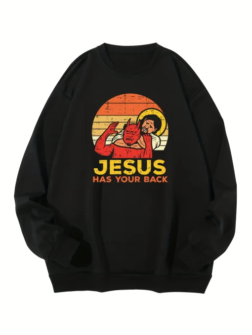 Jesus Has Your Back Sweatshirt | Casual Pullover Crewneck Hoodie | Warm & Soft Fleece Women’s Streetwear - Image 2