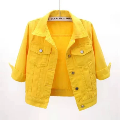 kf S12748c4e55e74dcab171f92ff6d6c218z Women Denim Jacket Spring Autumn Short Coat Pink Jean Jackets Casual Tops Purple Yellow Purple Blue