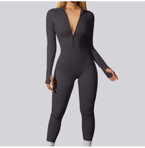 2024 New Women's Fitness Jumpsuit – Casual Sport Workout Romper with Zipper - Image 4