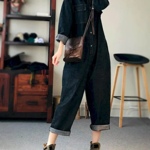 Oversized Denim Jumpsuit for Women - Casual One-Piece Outfit - Image 3