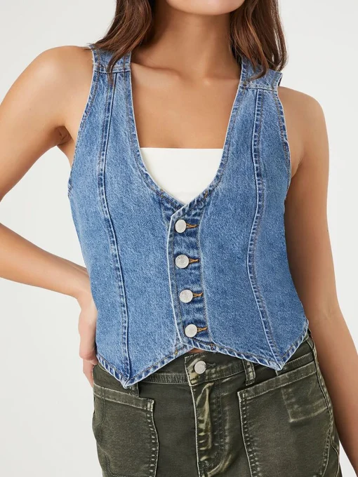 kf S148e76c7121e4b7cba9523701500578cg Women y2k Vintage Denim Camis Tank Tops Button Sleeveless Vest Solid Slim 90S Aesthetic Waistcoat Gilet