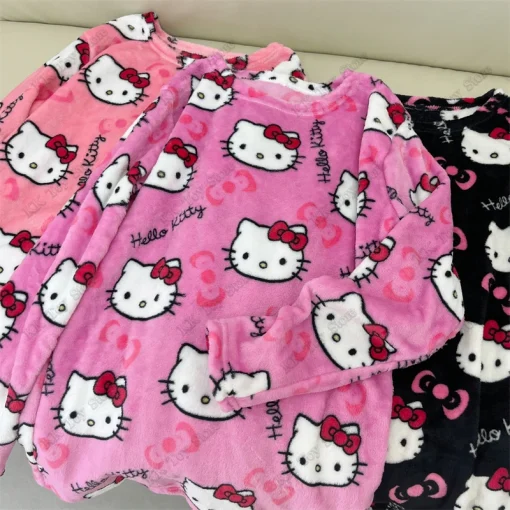 Sanrio Hello Kitty Flannel Pajama Set – Warm Woolen Casual Home Pants & Jacket, Fall Winter Loungewear for Girls, Thermal Underwear & Gift Idea - Image 3