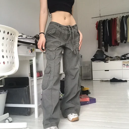 Aesthetics E-Girl Vintage Trousers for Women Low Waist Flare