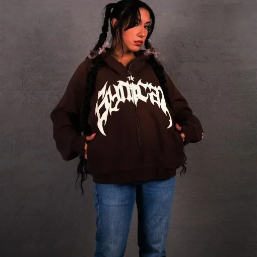 Y2K Skull Print Hoodie Vintage Hip Hop Oversized Sweatshirt - Image 6