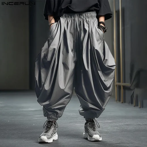 Men's Irregular Pants Solid Elastic Waist Joggers - Loose Drop-Crotch Casual Harem Pants 2024 Streetwear (S-5XL) - Image 3