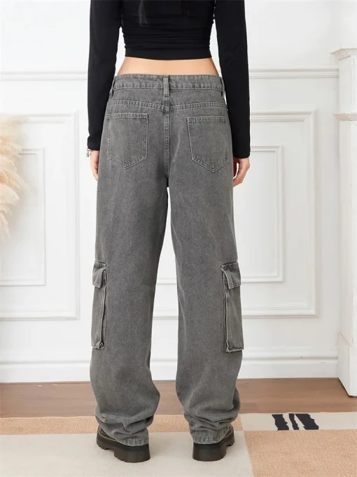 Women Denim Straight Pants Y2K Aesthetic Hip Hop Punk - Image 5