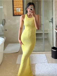 kf S19d7d4b4c99246088b476285808f7a31Z Tossy See Through Fashion Sleeveless Maxi Dress Female Casual Sequin Slim High Waist Streetwear Vest Clothes