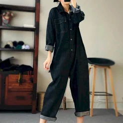 kf S1a631bef8ec9439bae2283f1946153fcu Oversized Denim Jumpsuit Suit Women Blue Denim Long Sleeve Playsuits High Waist New Fashion Tops Casual