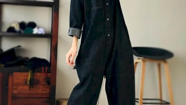 kf S1a631bef8ec9439bae2283f1946153fcu Oversized Denim Jumpsuit Suit Women Blue Denim Long Sleeve Playsuits High Waist New Fashion Tops Casual