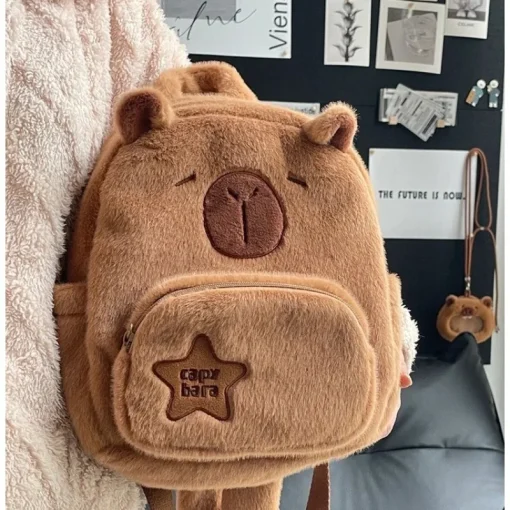 kf S1b8872af063d44cbb25a528850b43259Q Capybara Plush Backpack Kawaii Fashion Plushie Doll Fur Bag Children s Bag Shoulder Bag Mini Knapsack