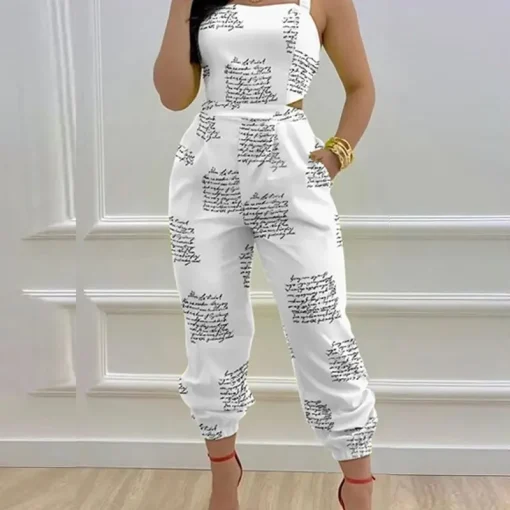 Elegant Sexy Women's Suspender Printed Jumpsuit – High-Waist Casual Romper with Lace-Up Detail - Image 5