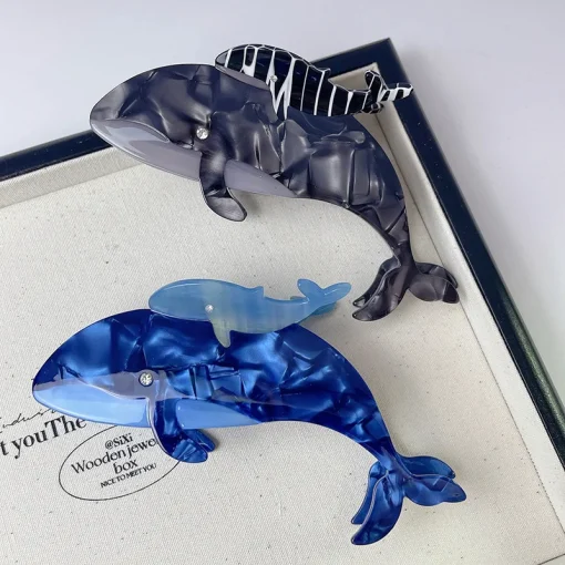 kf S1e1aef0e25ba4e26bc21a8d25e4ef6519 2023 New Design Cartoon Marine Shark Hair Clips Cute Blue Whale Acetate Hair Claw Hair Tiara