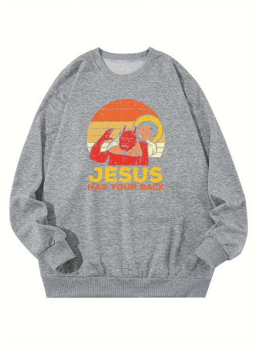 Jesus Has Your Back Sweatshirt | Casual Pullover Crewneck Hoodie | Warm & Soft Fleece Women’s Streetwear - Image 3