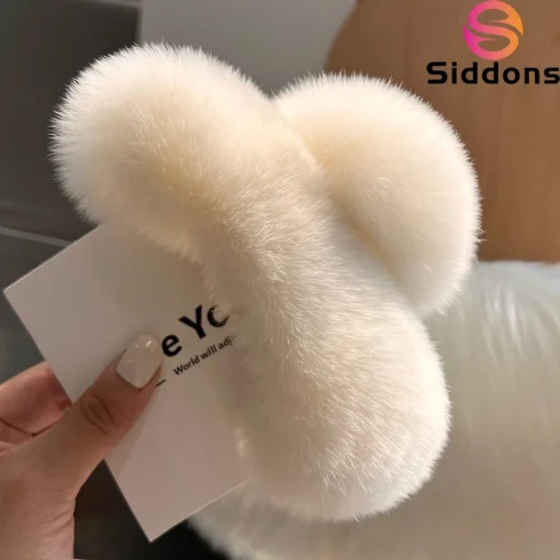 kf S1fac8f81d3934c429ce4a9a7d9245a47m New Hairpin Cute Plush Rex Rabbit Fur Hair Claw Women Elegant Temperament Real Rex Rabbit Fur