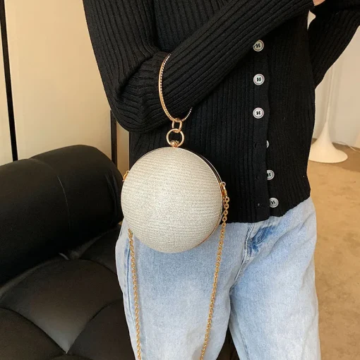 kf S21f80b72f22c435288d92b0e109a0f810 Circular Ring Portable Evening Bags Metal Sliver Round Ball Handbags For Lipstick Elegant Luxury Clutch Purse