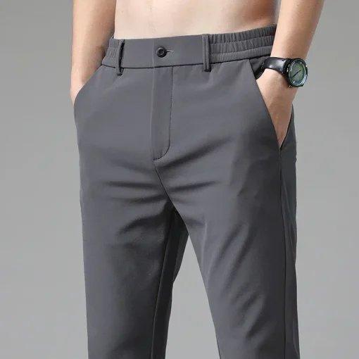 Men's Slim Fit Elastic Waist Trousers – Casual Korean Style Stretch Pants - Image 3