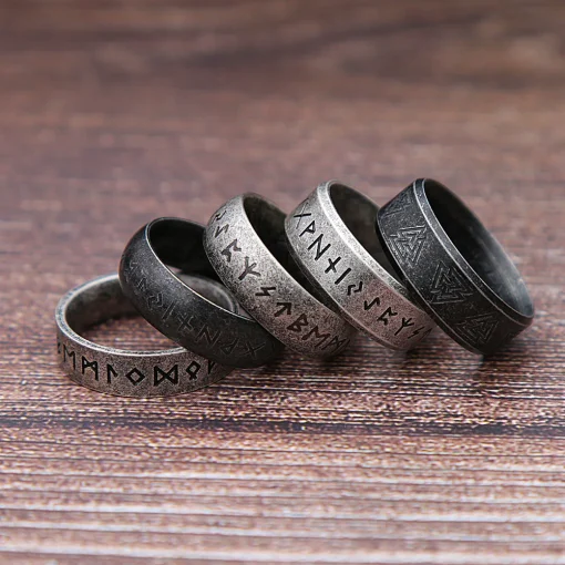 kf S221b107f0bc44aa58ffef6092884f2e6d Fashion Retro Viking Rune Ring for Men Women 316L Stainless Steel Odin Letter Rings Couple Simple