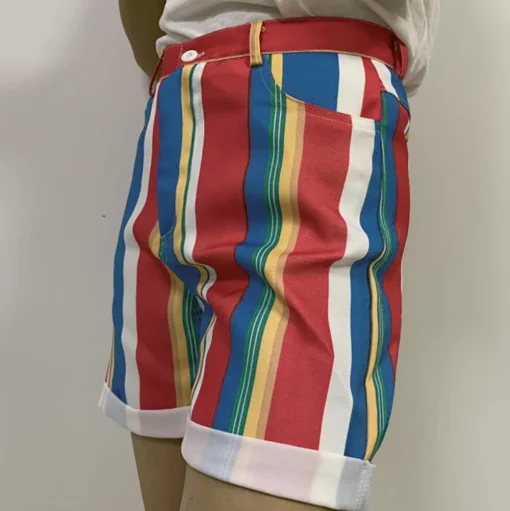 kf S236fe403f8c147d193733c40d409640fk Fashion Streetwear Women Shorts Colorful Striped Casual Short Pants Fpr Female Loose Summer Pocket High Waist