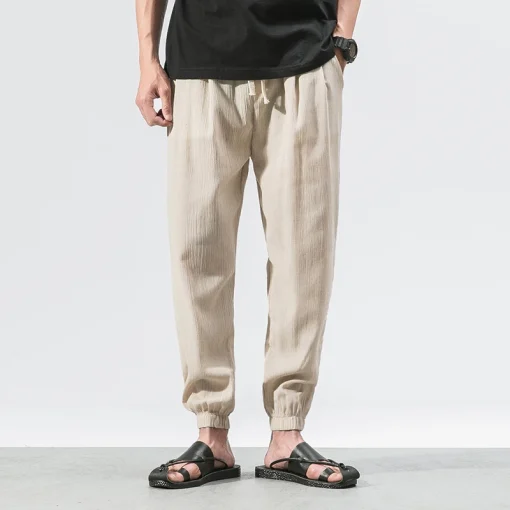 Cotton Linen Casual Harem Pants for Men – Summer Joggers, Chinese Style Baggy Pants, 2023 Harajuku Trend - Image 2