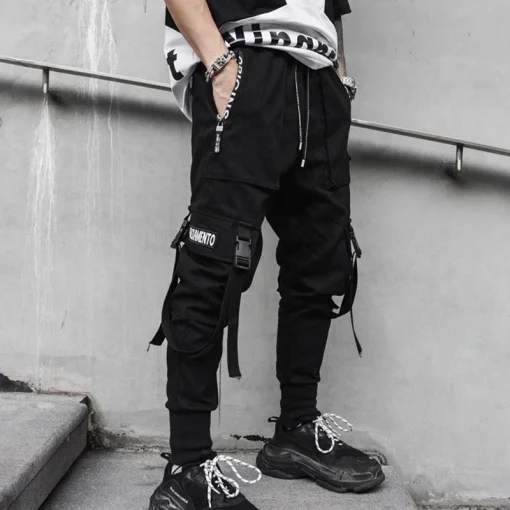 Men's Cargo Joggers – Hip Hop Style Techwear Pants with Hit Color Pockets - Image 2