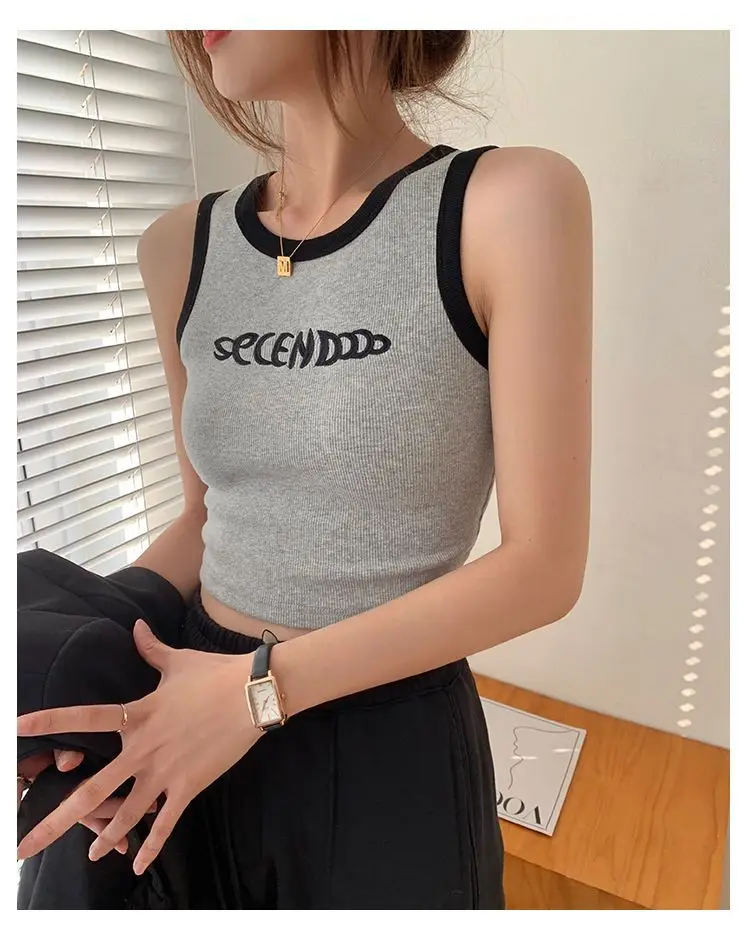 Women's polyester tank top with letter pattern, embroidered, from Mainland China