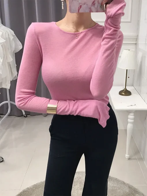 Sexy Slim Fit Long Sleeve T-Shirt for Women – Korean Style Casual Tee - Image 5