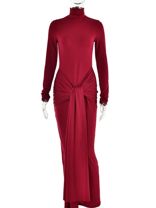 High Neck Long Sleeve Maxi Bodycon Dress – Autumn Party Club Style - Image 5