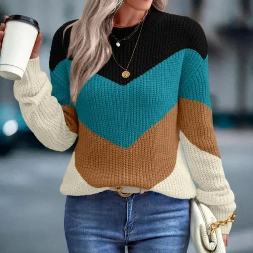 Women's Striped Knit Sweater | Warm Casual Pullover for Autumn & Winter