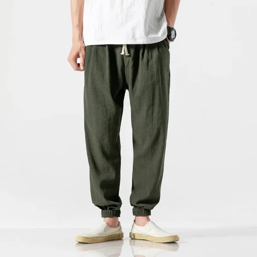 Cotton Linen Casual Harem Pants for Men – Summer Joggers, Chinese Style Baggy Pants, 2023 Harajuku Trend - Image 5