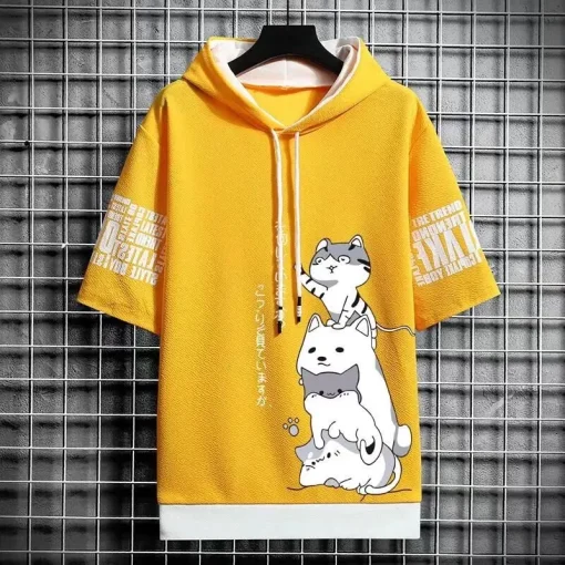 kf S28aa3977d3d4466a8da3e373f27afd8dd Japan Fashion Men s Hoodies Summer Men Clothing Cartoon Casual Harajuku Streetwear Print Hooded Top Short